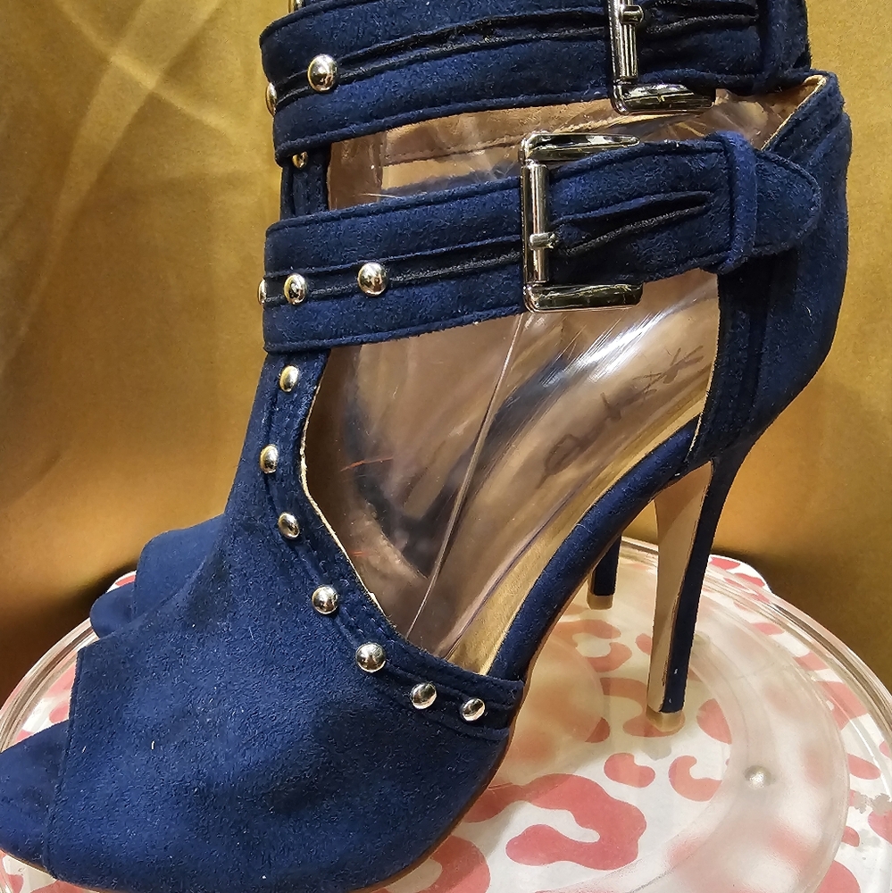 K XYD Peep Toe Ankle Bootie High Heels Buckled Double Straps Cutout Shoes - Picture 7 of 13